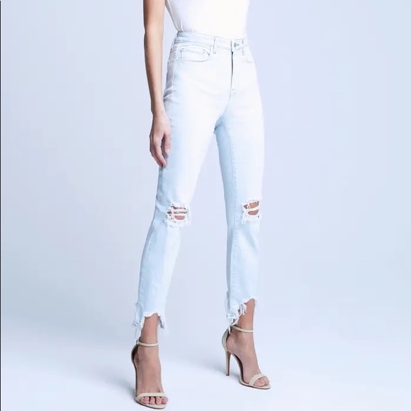 L'AGENCE High Line Destroyed Chewed Hem Crop Skinny Jeans 26 - Picture 4 of 6